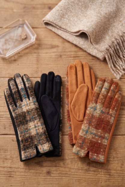Vintage Tweed Pattern Mixed Texture Touchscreen Gloves
