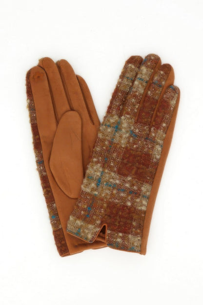 Vintage Tweed Pattern Mixed Texture Touchscreen Gloves