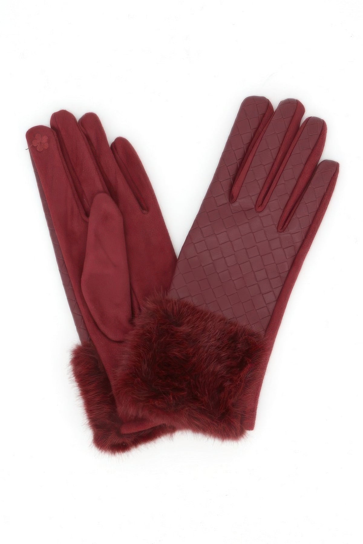 Quilted Faux Leather & Faux Suede Touchscreen Fur Gloves