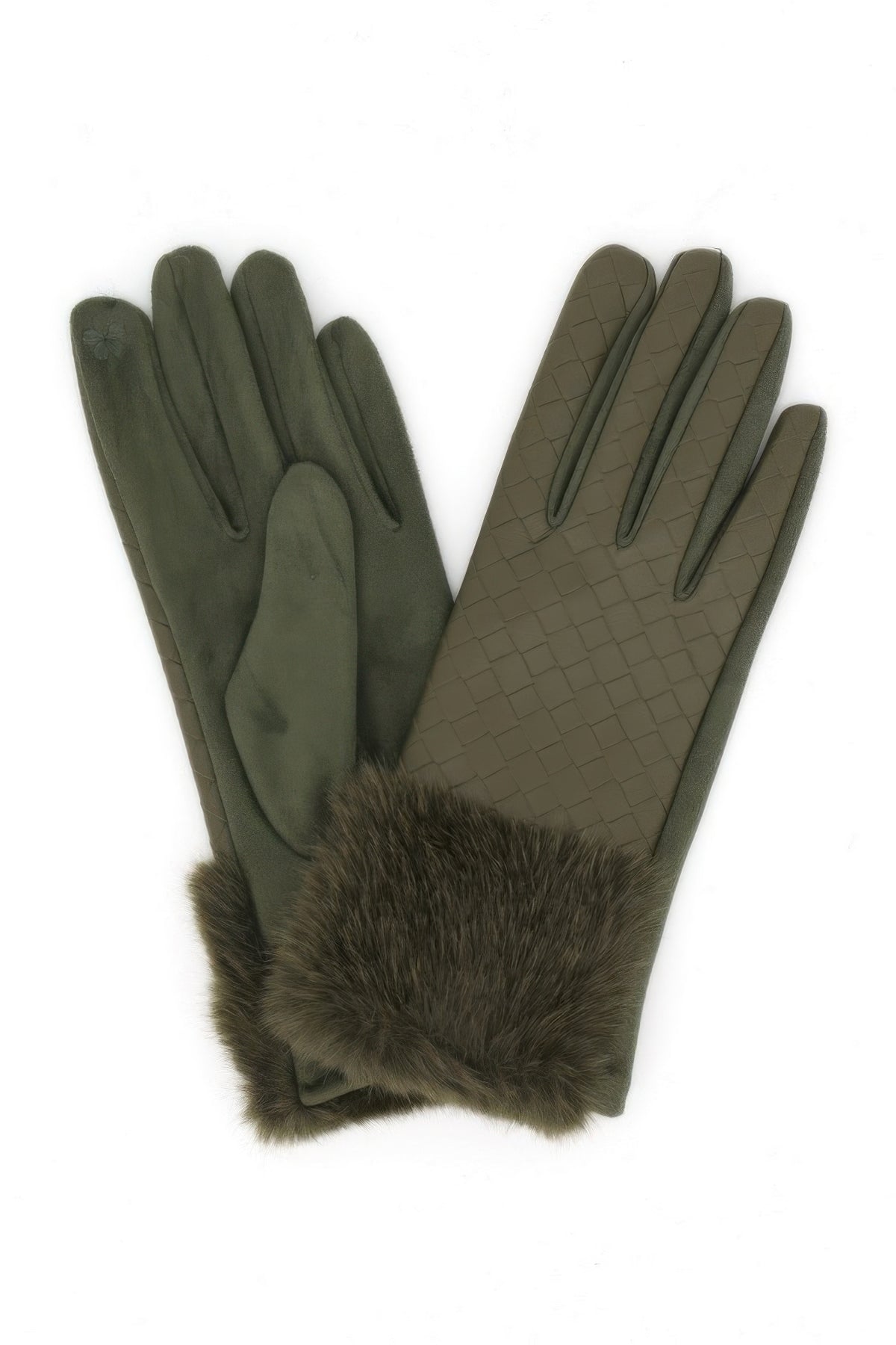 Quilted Faux Leather & Faux Suede Touchscreen Fur Gloves