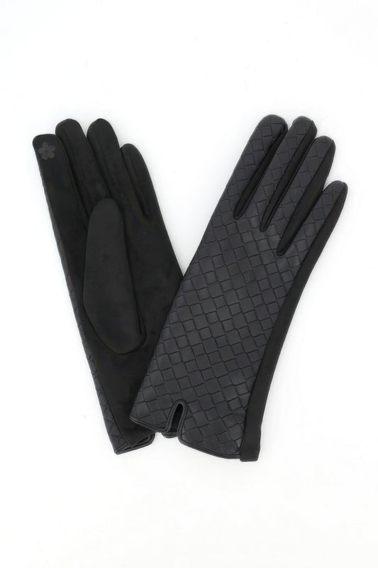 Quilted Faux Leather & Faux Suede Touchscreen Gloves