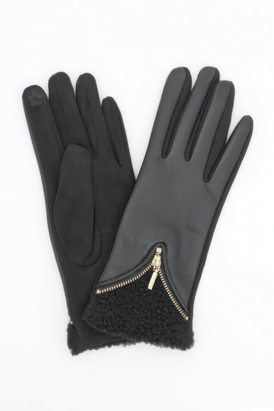 Zipper Detail Faux Leather Touchscreen Gloves