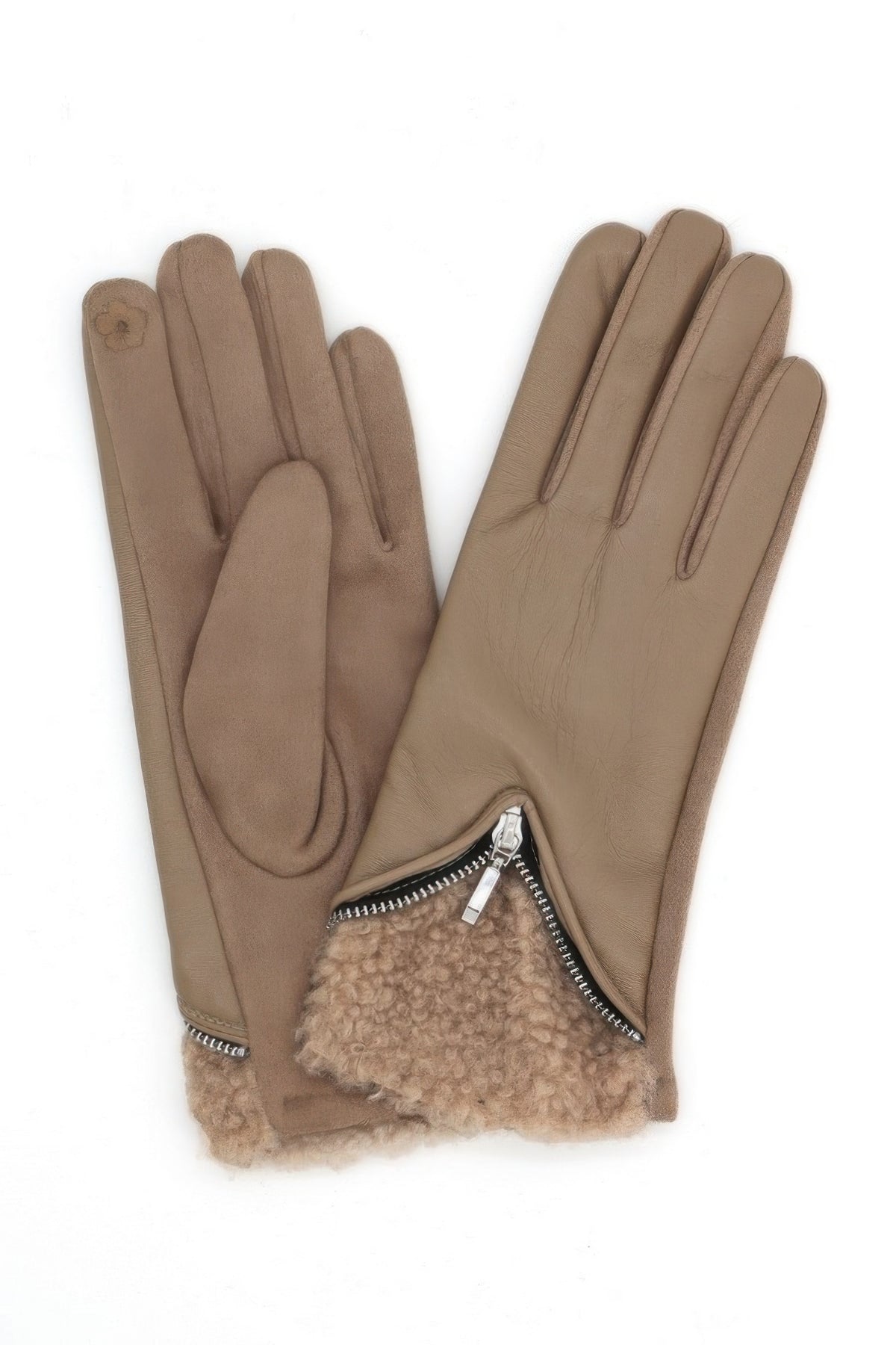 Zipper Detail Faux Leather Touchscreen Gloves