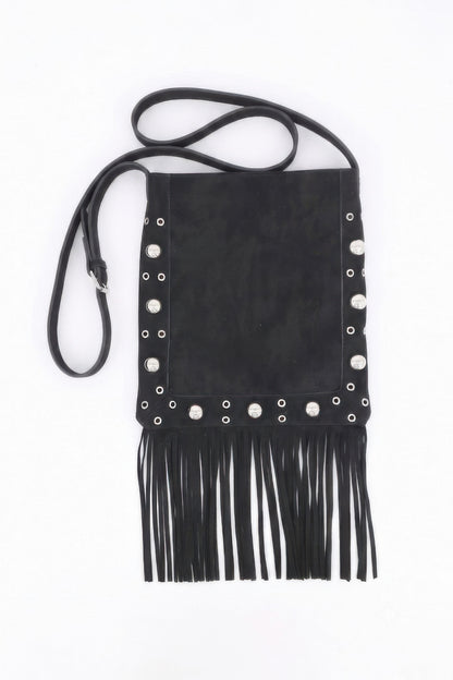 Vintage Brown Faux Suede Fringe Crossbody Bag