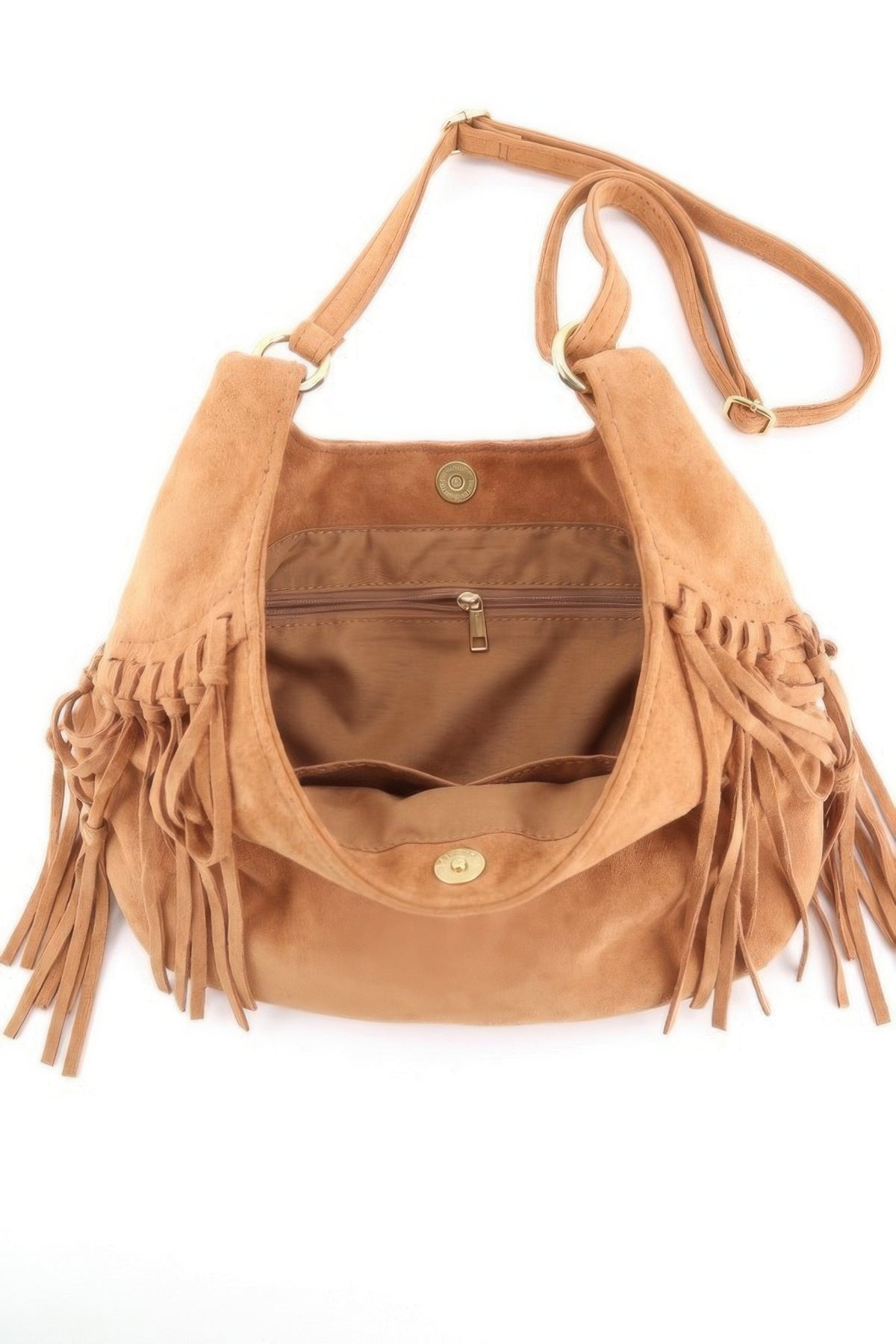 Western Faux Suede Fringe Hobo Bag With Adjustable Strap