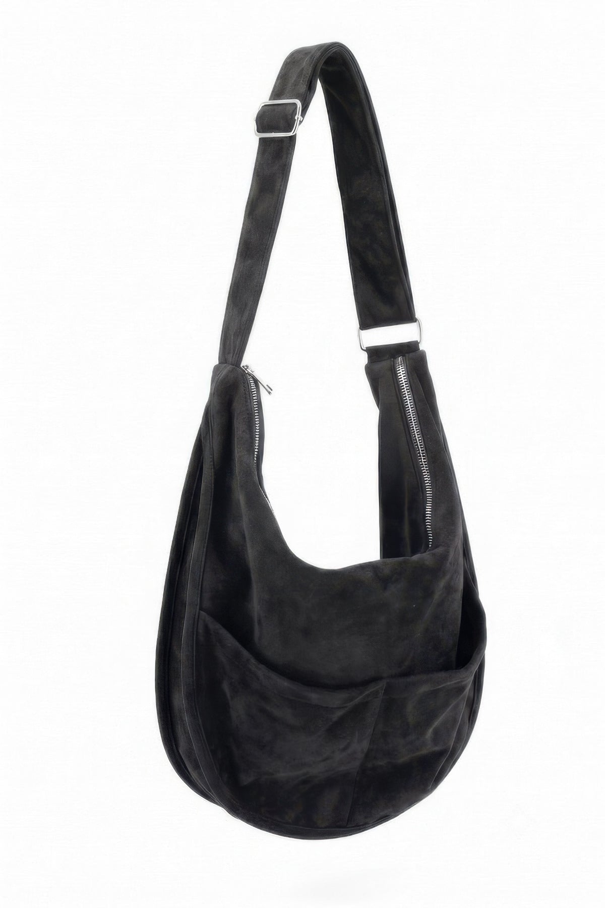 Faux Suede Hobo Bag With Dual Exterior Slip Pockets
