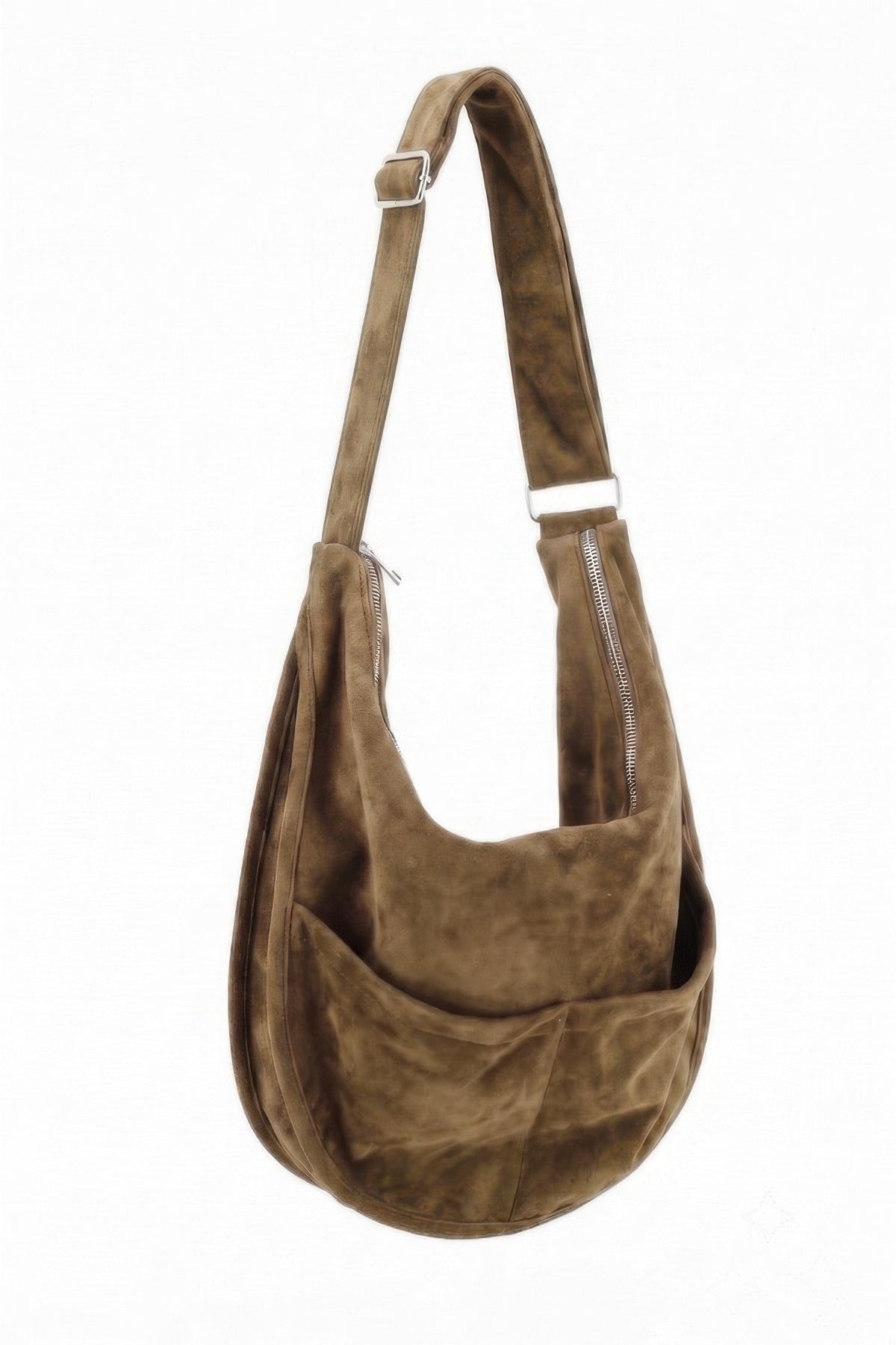 Faux Suede Hobo Bag With Dual Exterior Slip Pockets