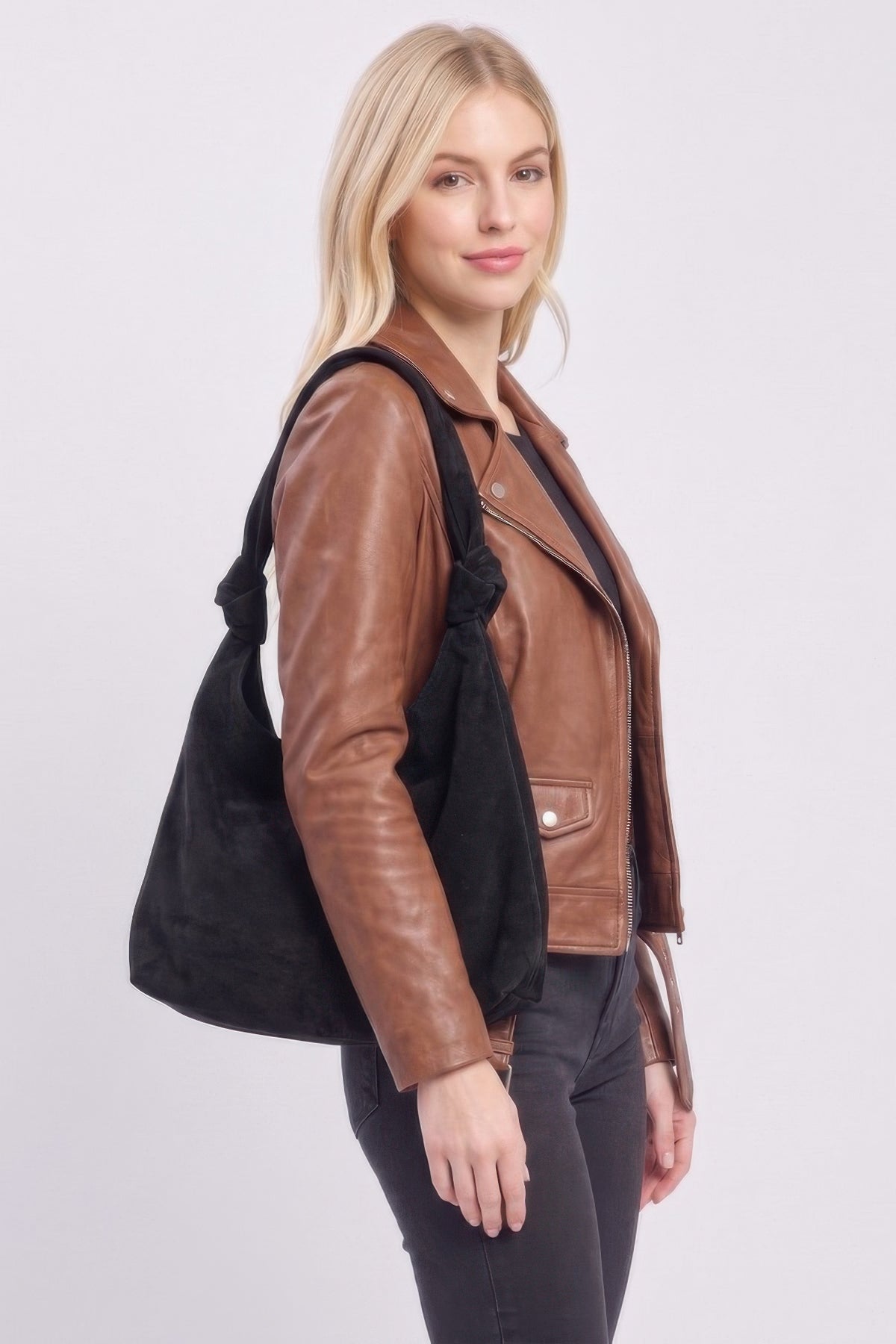 Knotted Faux Suede Hobo Bag