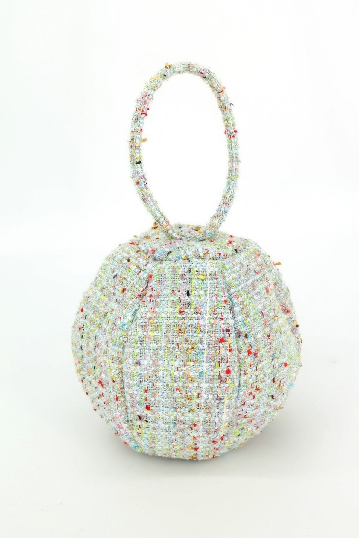 Tweed Round Ball Bag With Top Handle