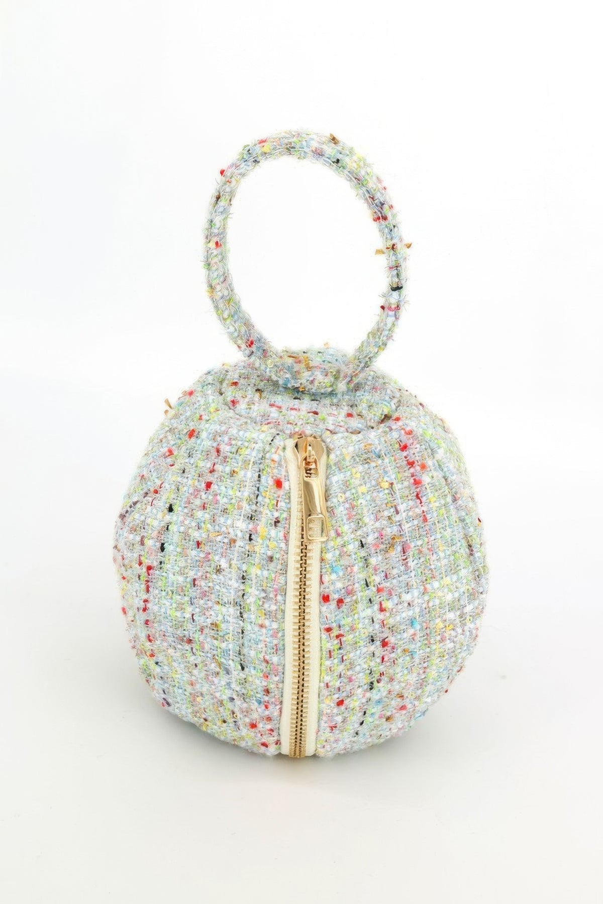 Tweed Round Ball Bag With Top Handle