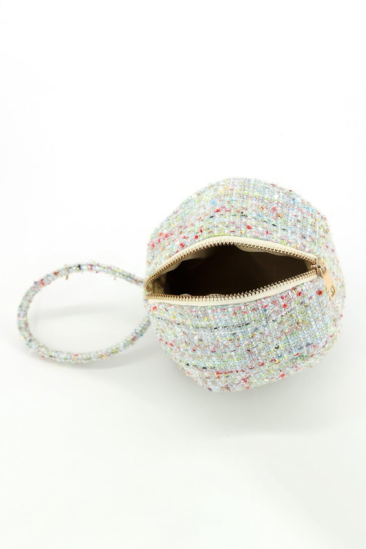 Tweed Round Ball Bag With Top Handle