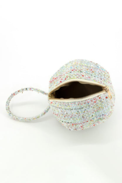 Tweed Round Ball Bag With Top Handle