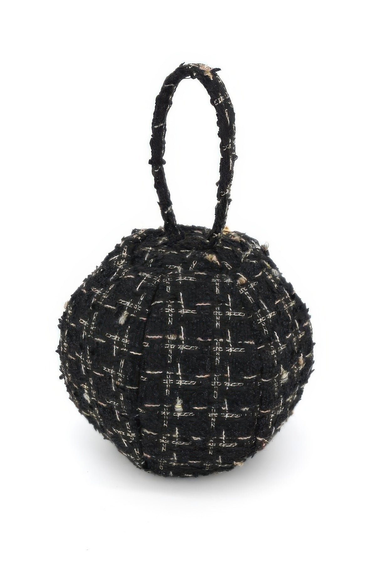 Tweed Round Ball Bag With Top Handle