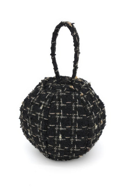 Tweed Round Ball Bag With Top Handle