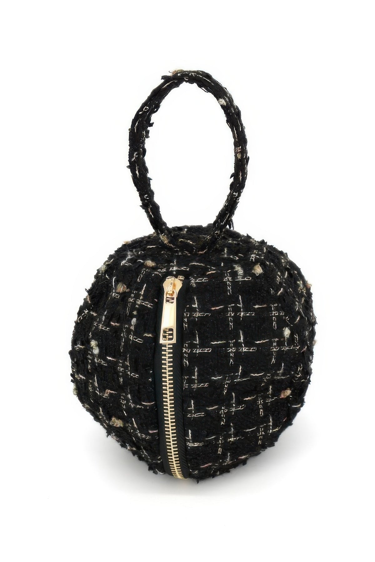 Tweed Round Ball Bag With Top Handle