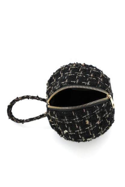 Tweed Round Ball Bag With Top Handle
