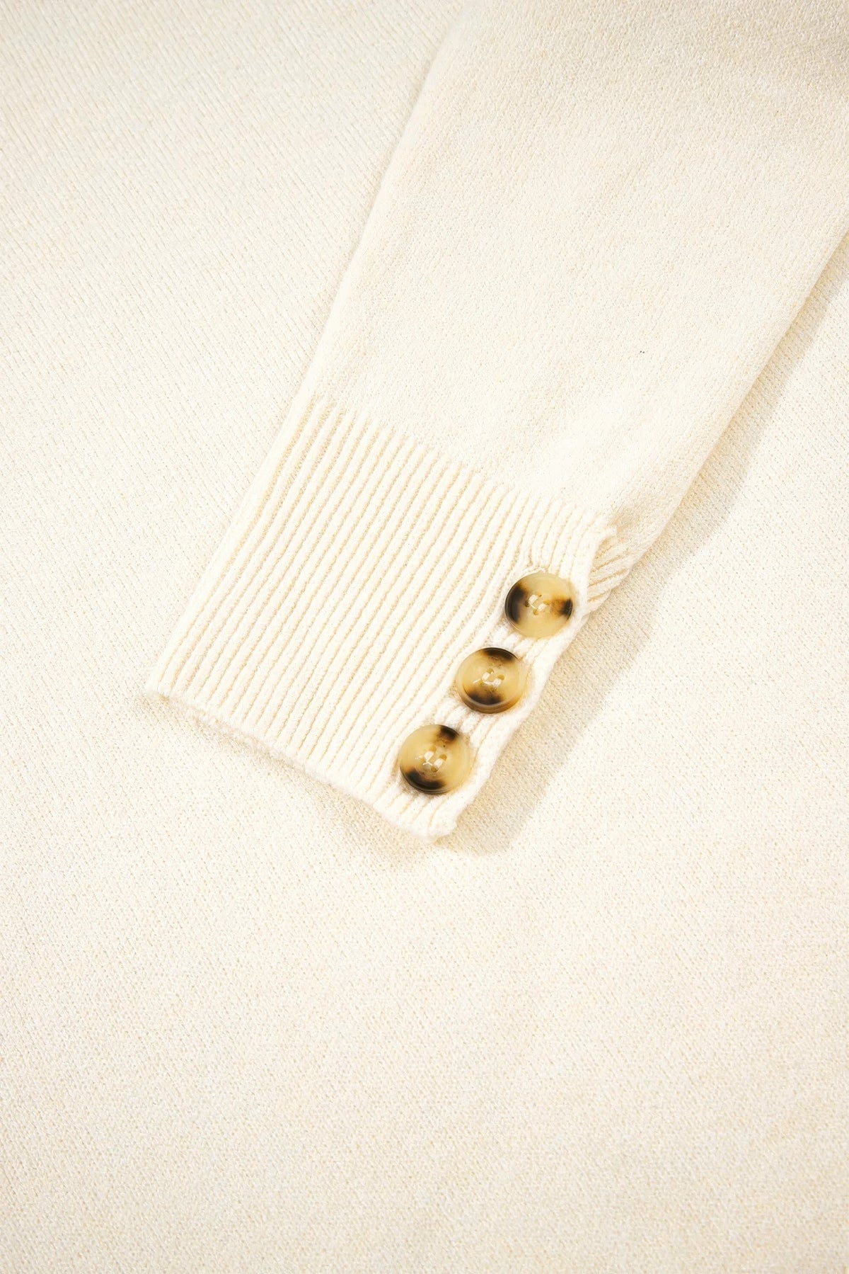 Solid Buttoned Bishop Long Sleeve Crew Neck Sweater