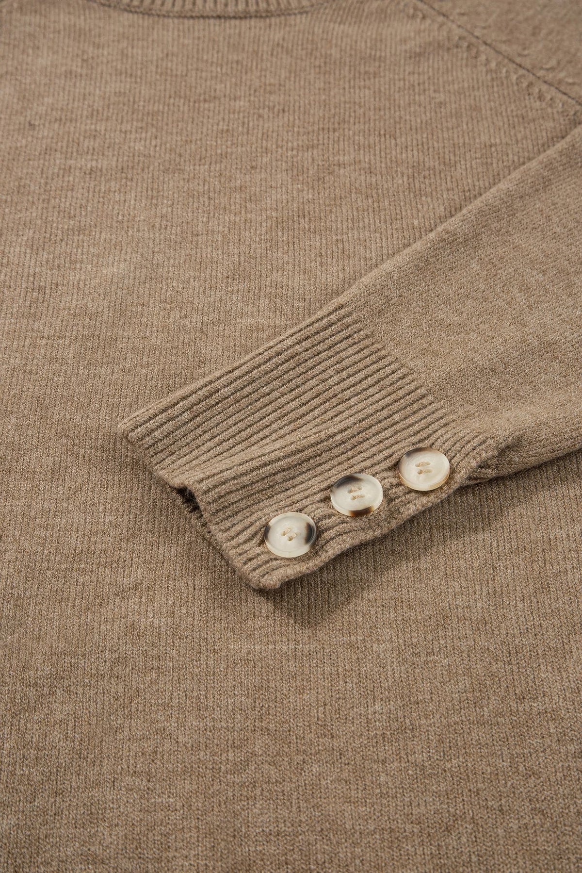 Solid Buttoned Bishop Long Sleeve Crew Neck Sweater