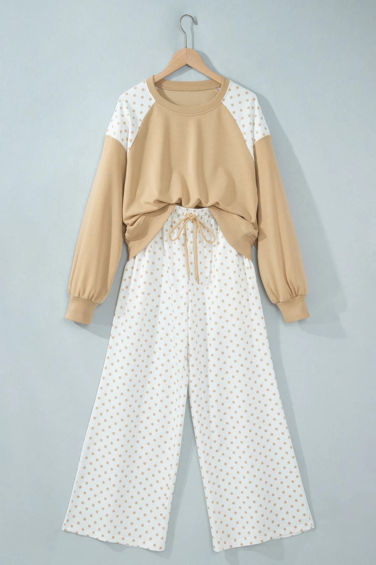 Polka Dot Patchwork Crop Sweatshirt & Pants Set