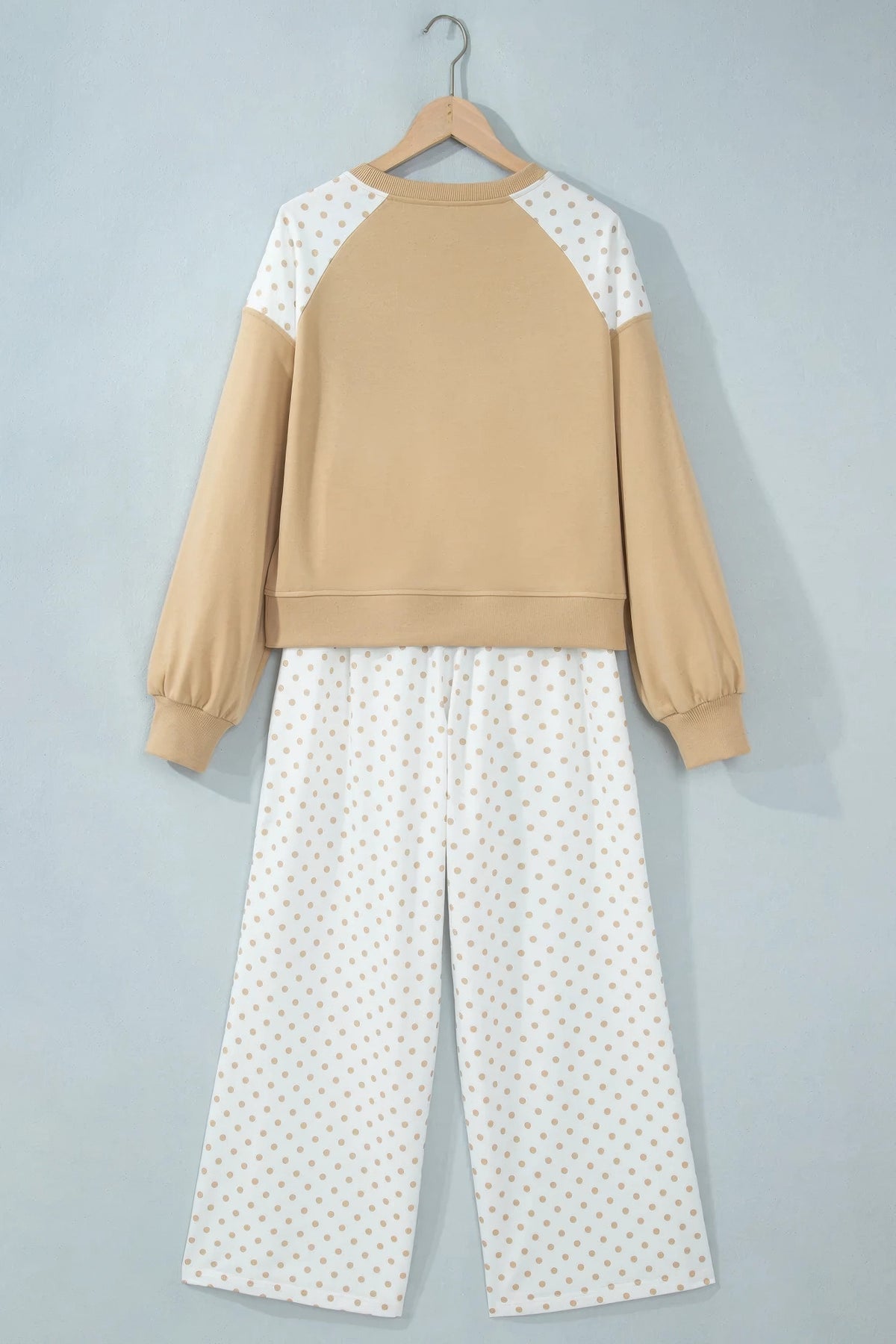 Polka Dot Patchwork Crop Sweatshirt & Pants Set