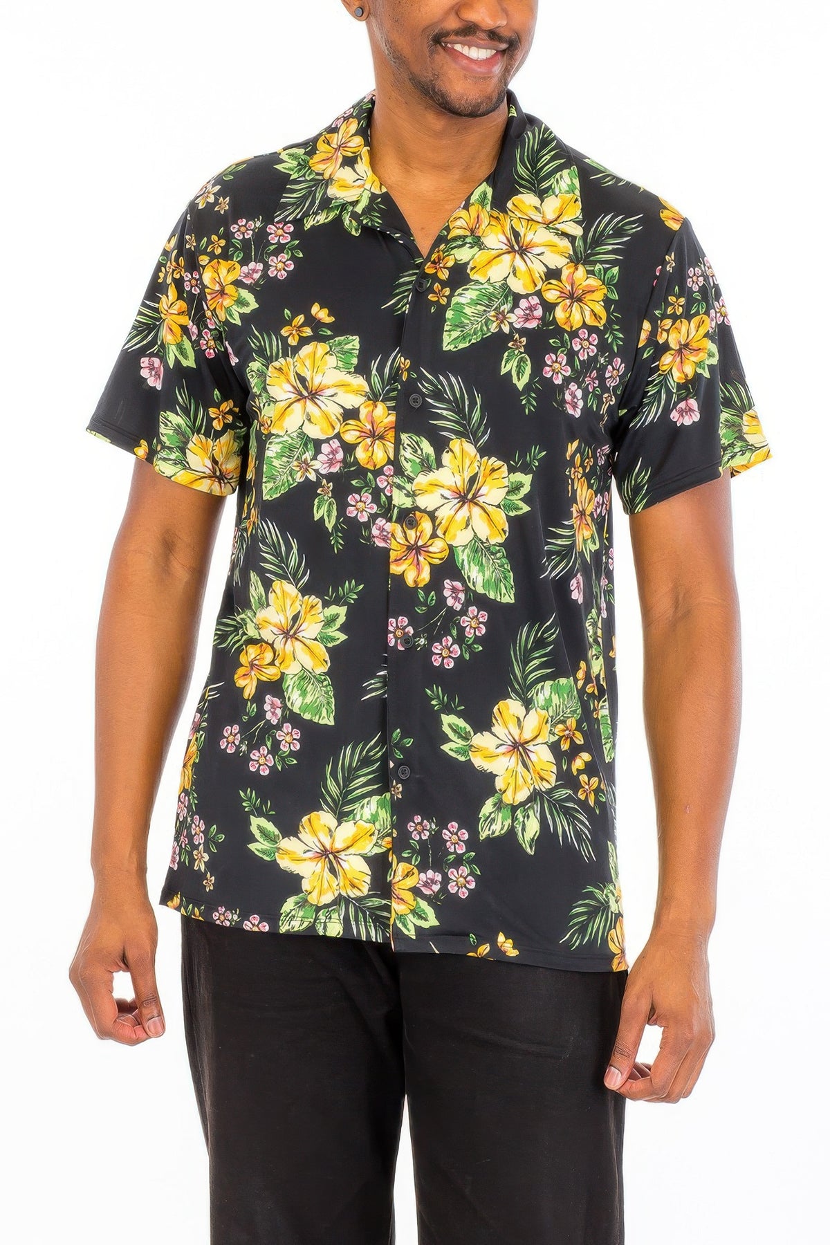 Floral Print Button Down Shirt – Black