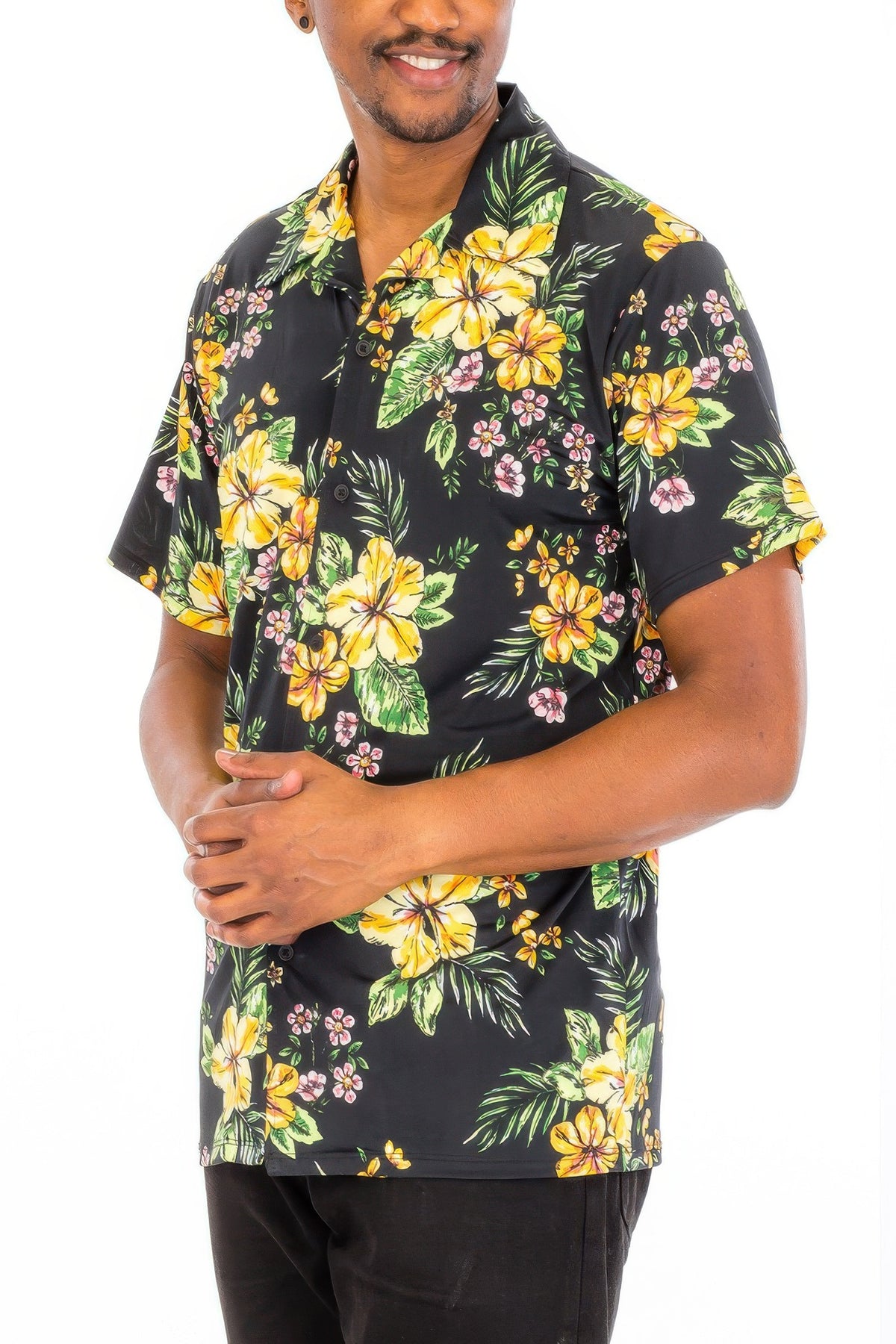 Floral Print Button Down Shirt – Black – alternate view