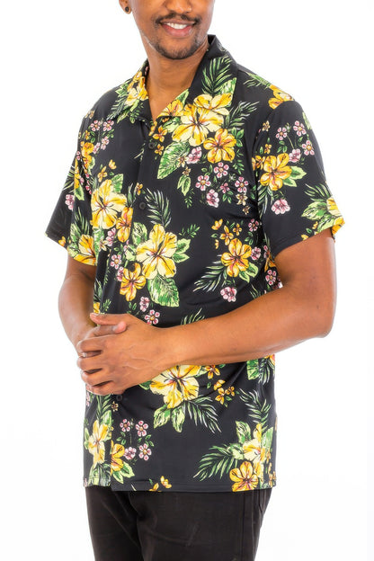 Floral Print Button Down Shirt – Black – alternate view