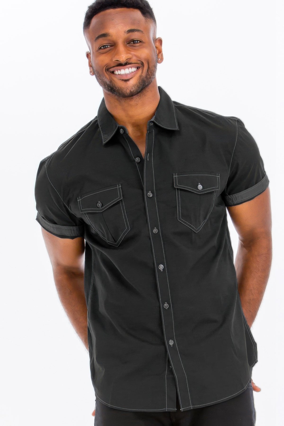 Outline Stitch Short Sleeve Shirt – Black – alternate view