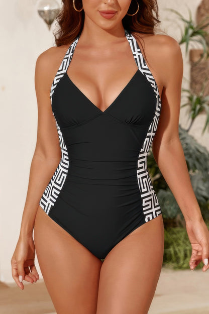 Printed Halter Deep V Neck Bodycon Swimsuit – alternate view