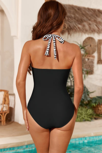 Printed Halter Deep V Neck Bodycon Swimsuit – alternate view