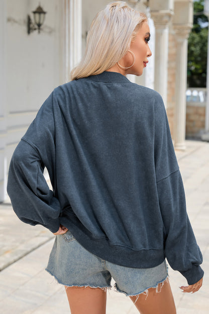 Black Drop Shoulder Crew Neck Pullover Sweatshirt
