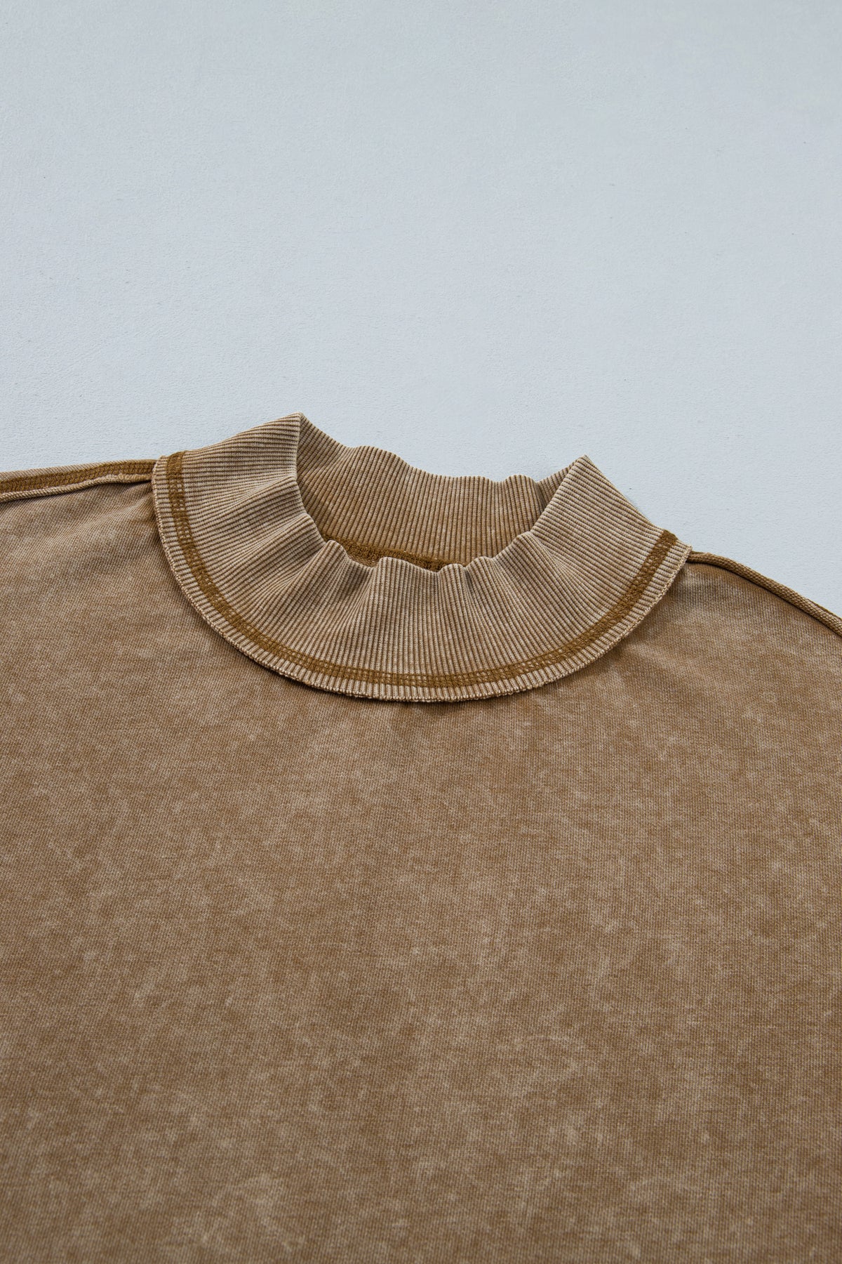Brown High Neck Long Sleeve Toner Washed Vintage Sweatshirt