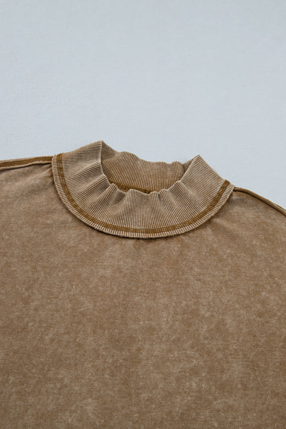 Brown High Neck Long Sleeve Toner Washed Vintage Sweatshirt