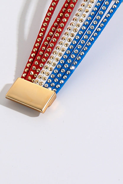 Bracelet multicouche clouté à boucle magnétique pour le Jour du Drapeau Bleu Ciel
