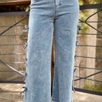Beau Blue Bow Knot Side Detail Straight Leg Loose Jeans