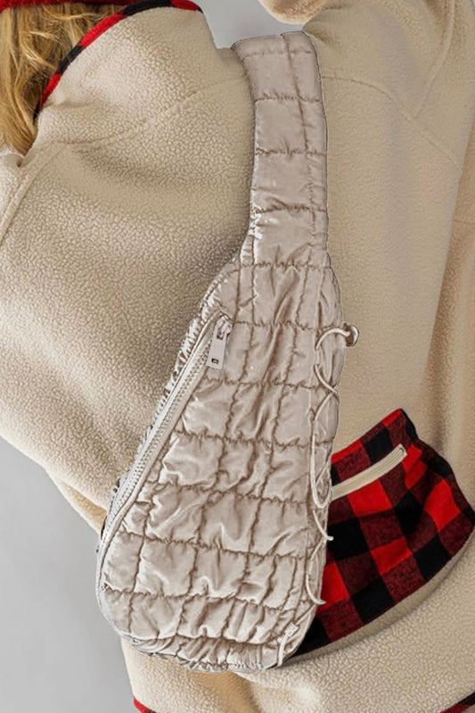 White Marshmallow Quilted Drawstring Decor Sling Bag