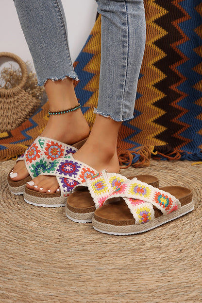 Chaussons plateformes à brides croisées tissées géométriques violettes Tillandsia