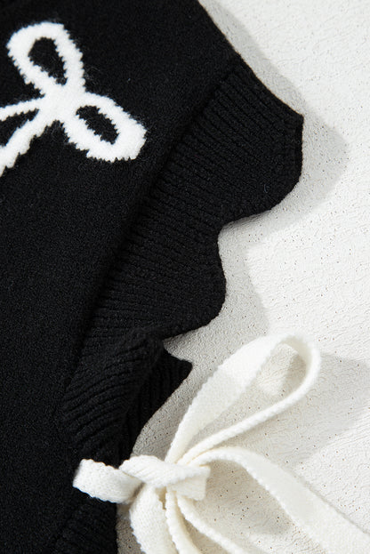 T-shirt noir à imprimé nœud et ourlet festonné