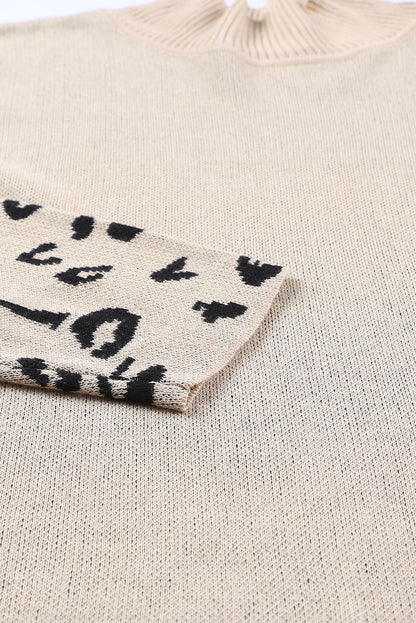 Pull surdimensionné kaki à col montant et fentes latérales motif léopard