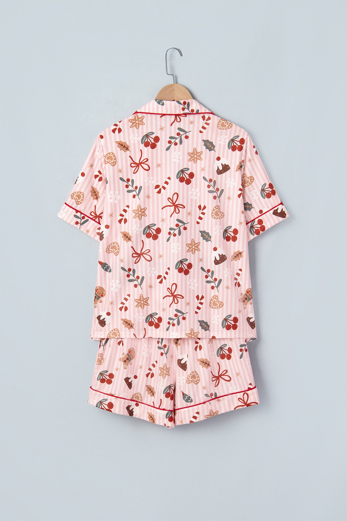 Pink Abstract Christmas Print Short Sleeve Two Piece Lounge Set
