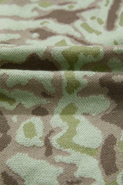 Green Camo Print Button Front Loose Sweater Vest