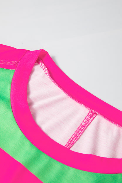 T-shirt ample à ourlet arrondi et colorblock vert