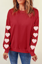 Red Heart Shaped Glitter Chenille O Neck Sweatshirt