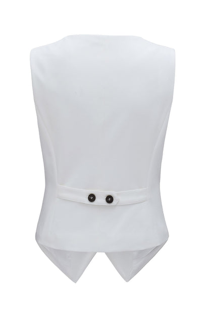Gilet de costume blanc uni à col en V et boutons
