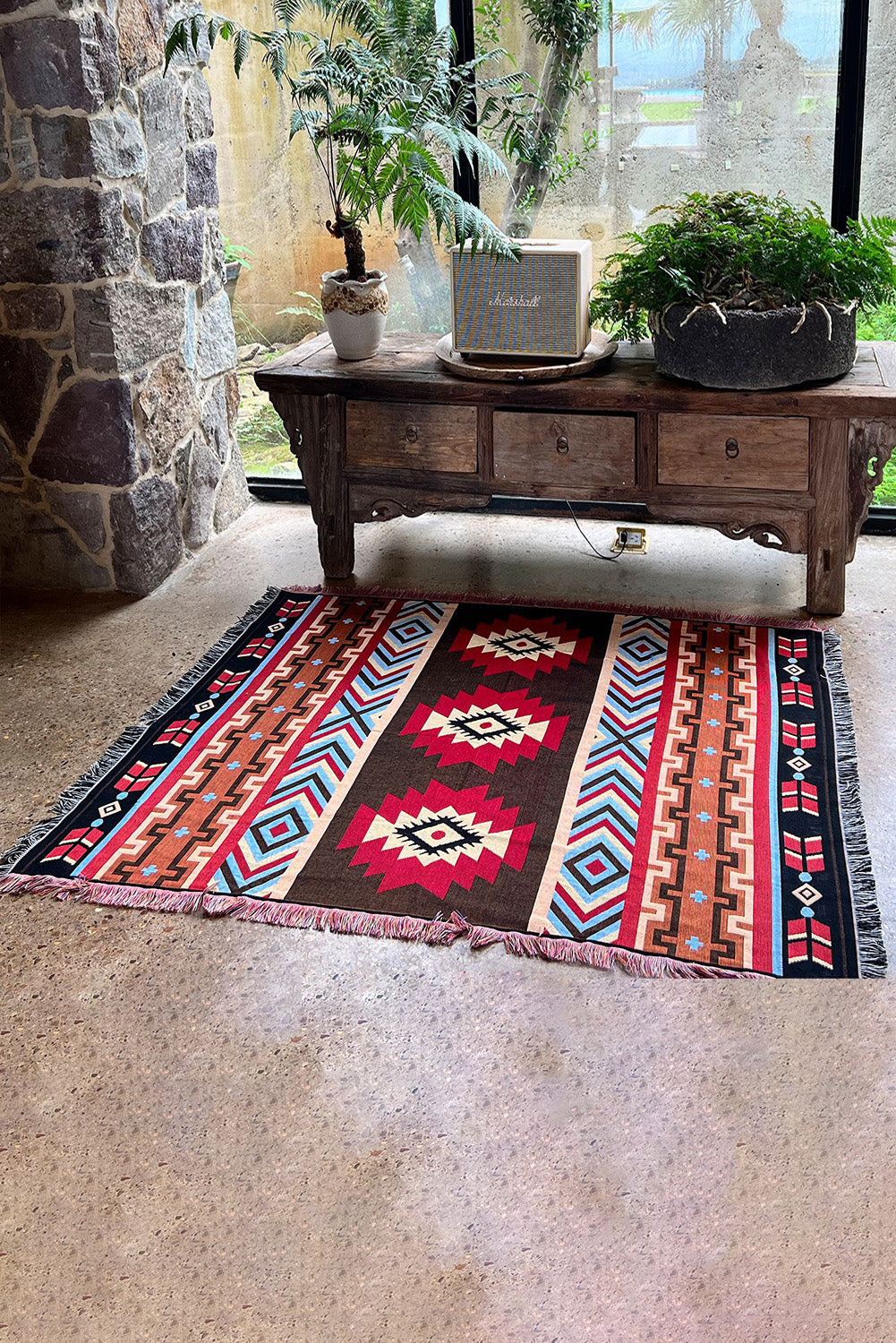 Western Pattern Tasseled Large Blanket