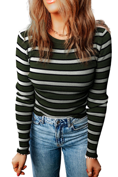 Top ajustado de punto acanalado con estampado de rayas