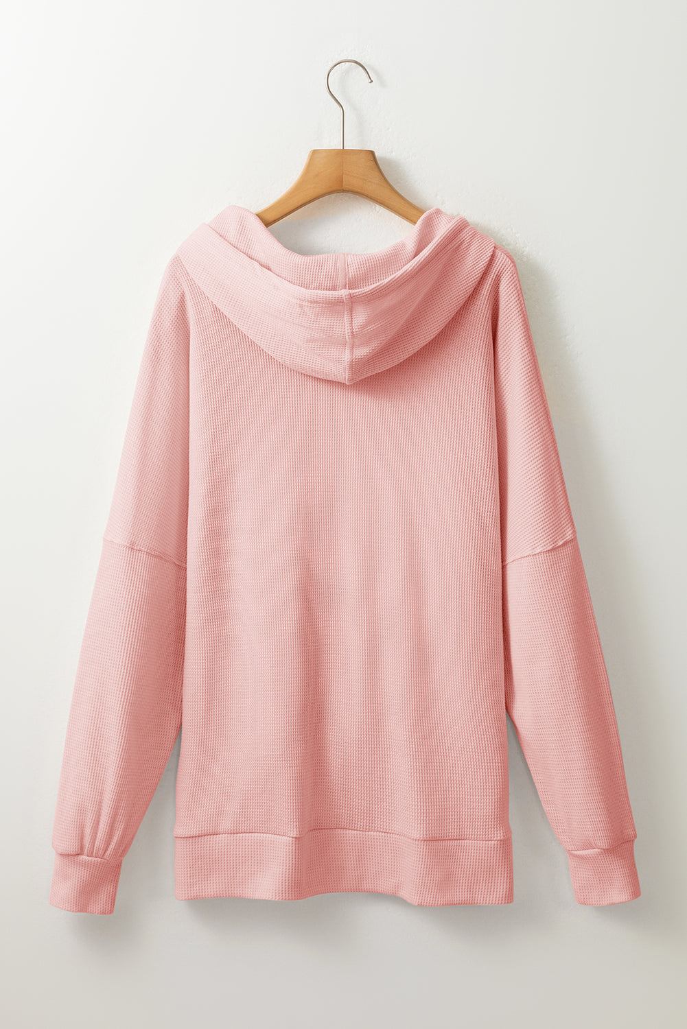 Sweat à capuche surdimensionné rose clair en tricot gaufré doublé polaire à col montant