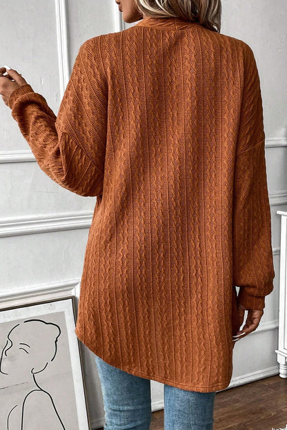 Cardigan ouvert sur le devant en tricot texturé marron avec poches latérales