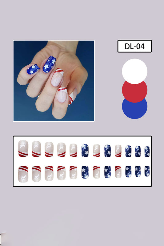 Uñas postizas multicolor con bloques de color de bandera estadounidense, 24 piezas