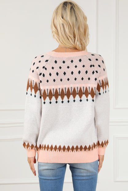 Suéter de manga raglán con detalle geométrico mixto multicolor 